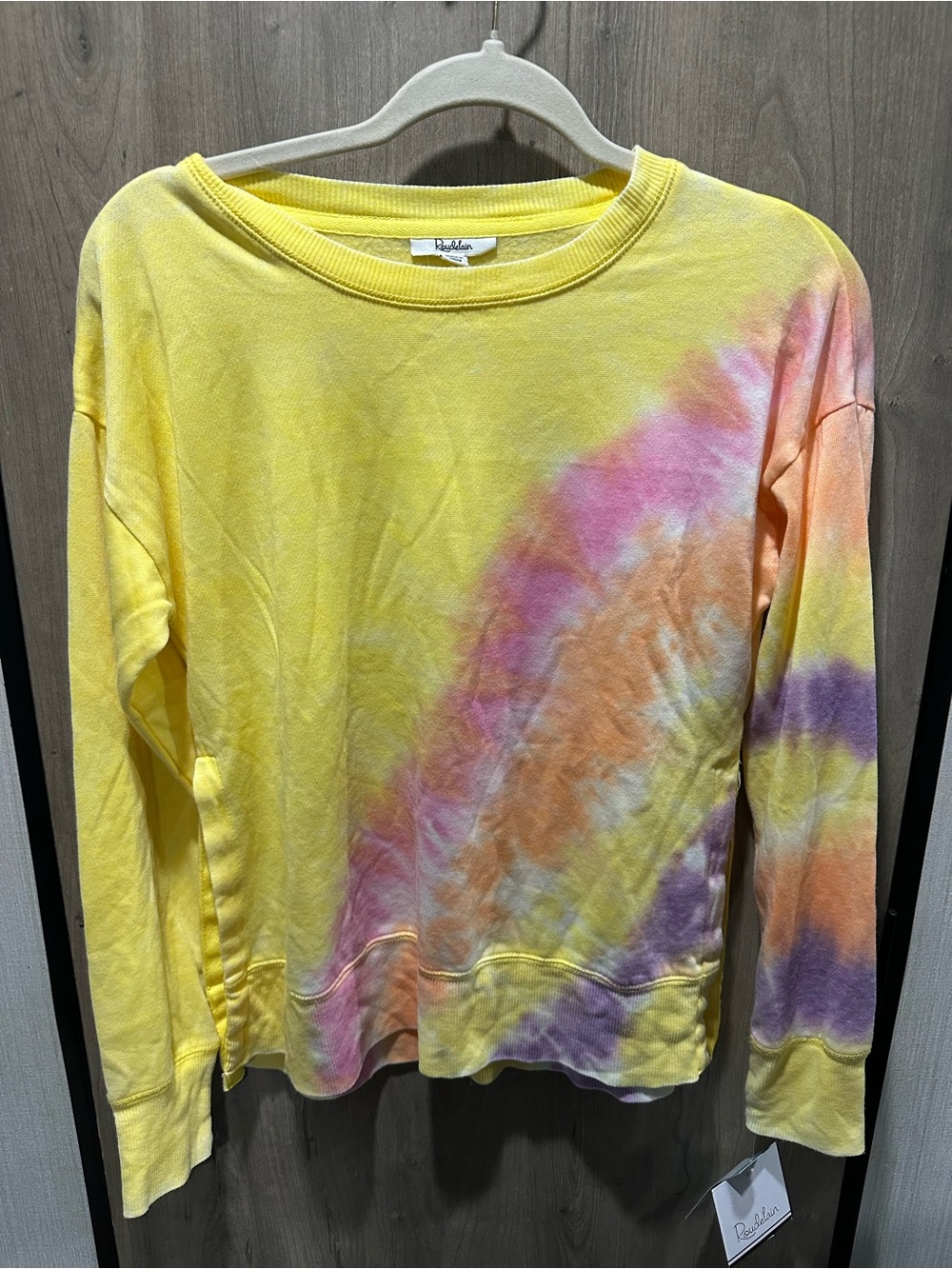 Roudelain Tie Dye Pullover Sweatshirt Yellow Pink Purple Size S NWT
